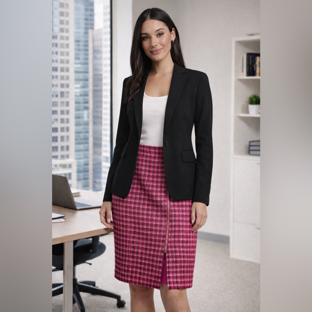 Talbots Pink Houndstooth Wool Blend Gold Zipper Pencil Skirt Lined Women's 2
